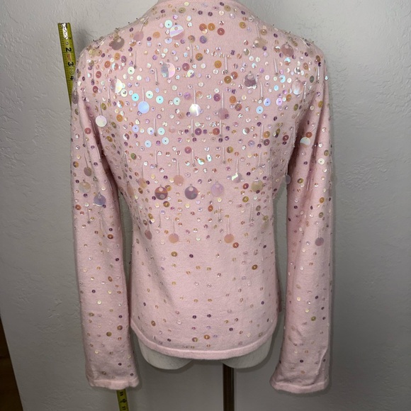 VINTAGE Keita Maruyama Sequin Beaded Angora Wool Cardigan Pink Lined Y2K Japan - Picture 5 of 12